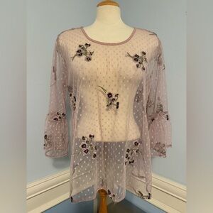 Solitaire - sheer floral embroidered polkadot blouse